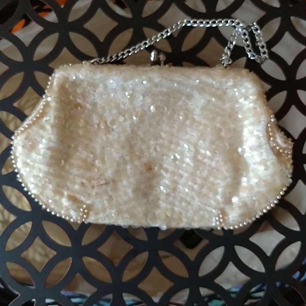 Vintage Sequined And Beaded Off White And Silver … - image 3